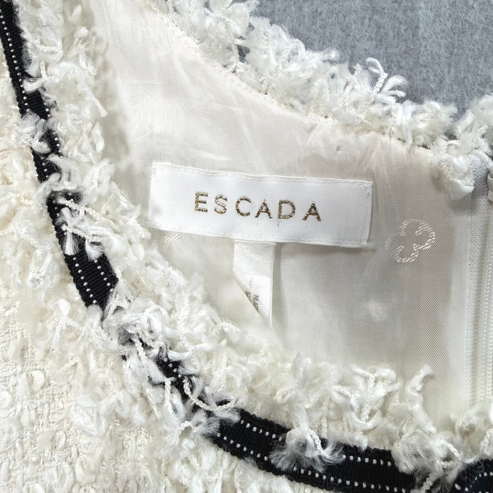 Vintage Escada White Tweed Boucle Sheath Dress 38 Slovenia Luxury Ribbon Trim - Picture 4 of 8